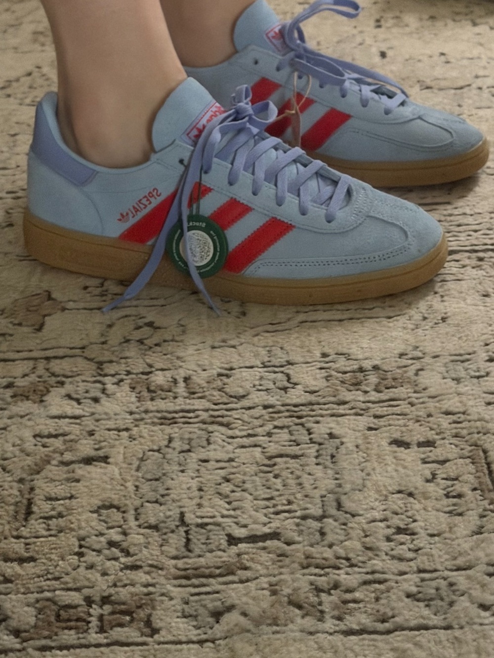 adidas Light Blue Suede Sneakers with Red Stripes